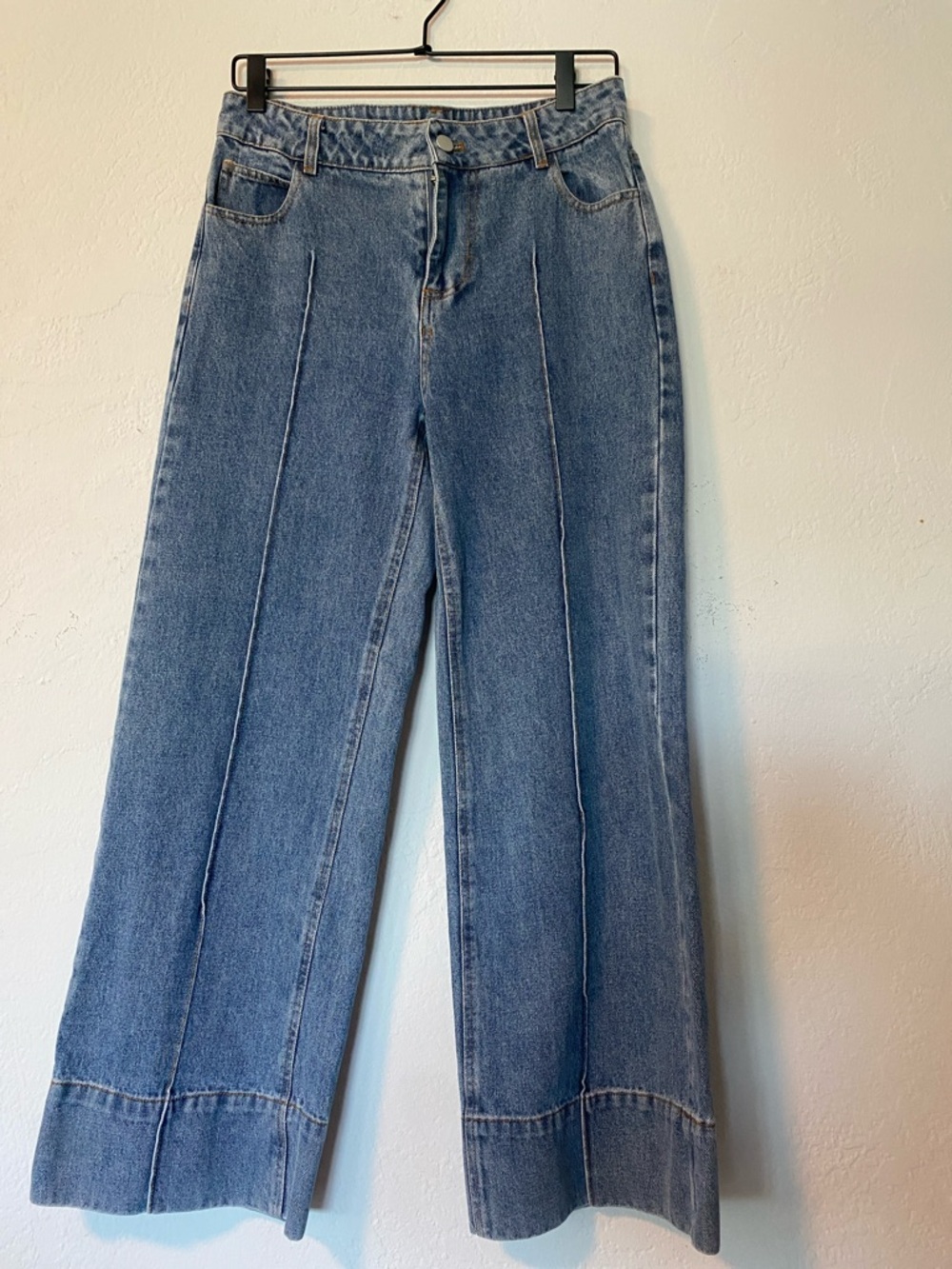Miou Muse High-Rise Blue Wide-Leg Jeans with Front Seams